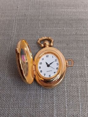 Gold Tone Pendant Watch Quartz Locket Style No Chain